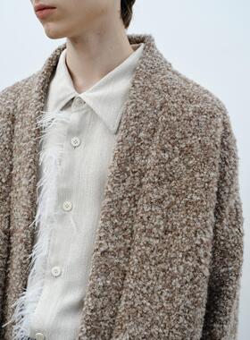 GRAINMUSTARD 驼色圈圈羊毛连肩针织开衫复古宽松立领毛衣外套