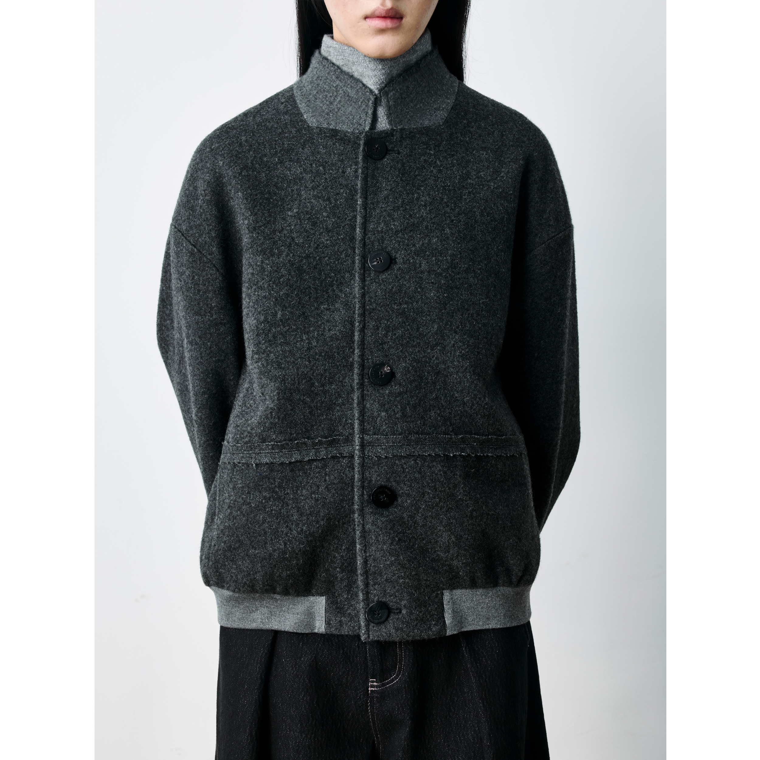GRAINMUSTARD 「Fleece Jacket」 绒感羊毛拼色毛边夹克外套