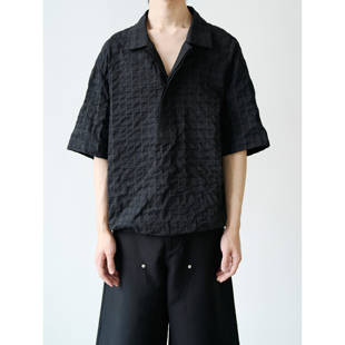 GRAINMUSTARD 「Checkered Shirt」 复古格纹落肩宽筒短袖衬衫