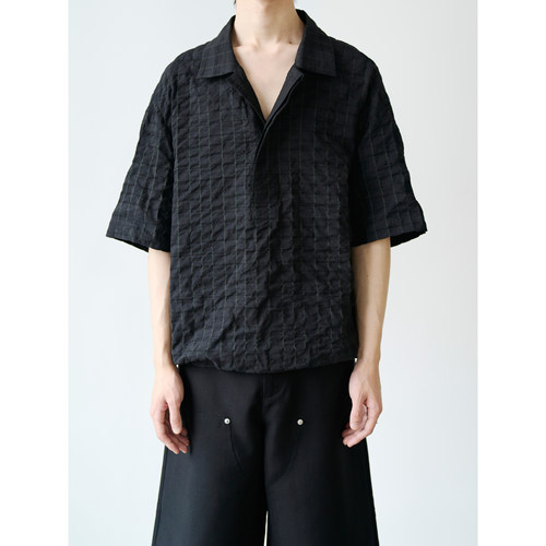 GRAINMUSTARD 「Checkered Shirt」 复古格纹落肩宽筒短袖衬衫