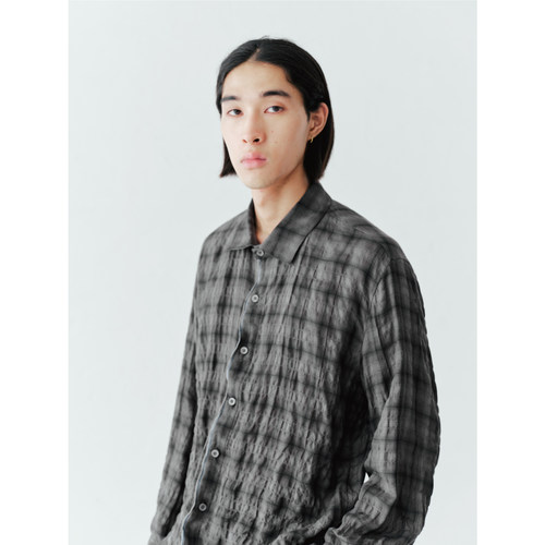 GRAINMUSTARD 「Plaid Shirt」色织翻领格纹泡泡纱波浪设计衬衫
