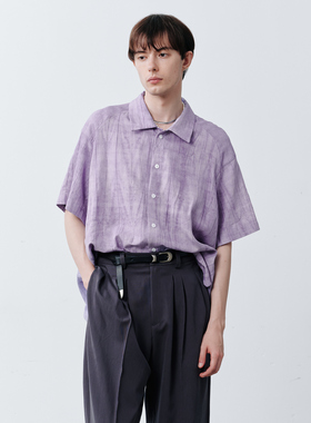 GRAINMUSTARD 炒色褶皱肌理棉麻短袖衬衫宽松轻薄质感百搭上衣夏