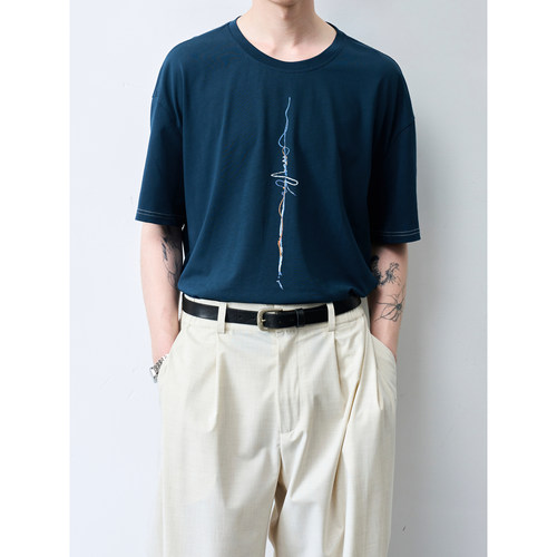GRAINMUSTARD 「Code Print T-Shirt」 溪流线条印花棉质短袖T恤