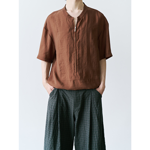 GRAINMUSTARD 「Half Placket Shirt」 半开襟小立领短袖套头衬衫
