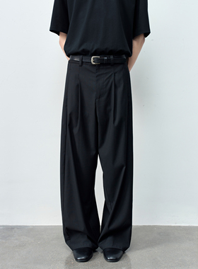 GRAINMUSTARD 「Striped Pants」 条纹廓形打褶西裤斜裁直筒长裤