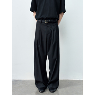 GRAINMUSTARD 「Striped Pants」 条纹廓形打褶西裤斜裁直筒长裤