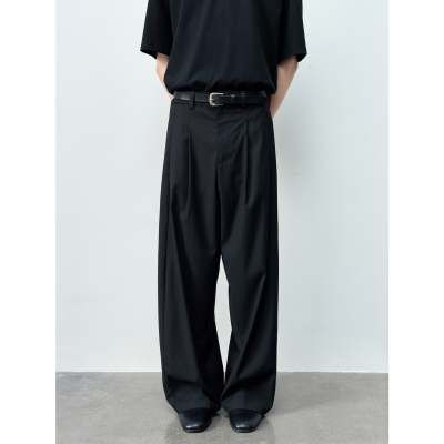 GRAINMUSTARD 「Striped Pants」 条纹廓形打褶西裤斜裁直筒长裤