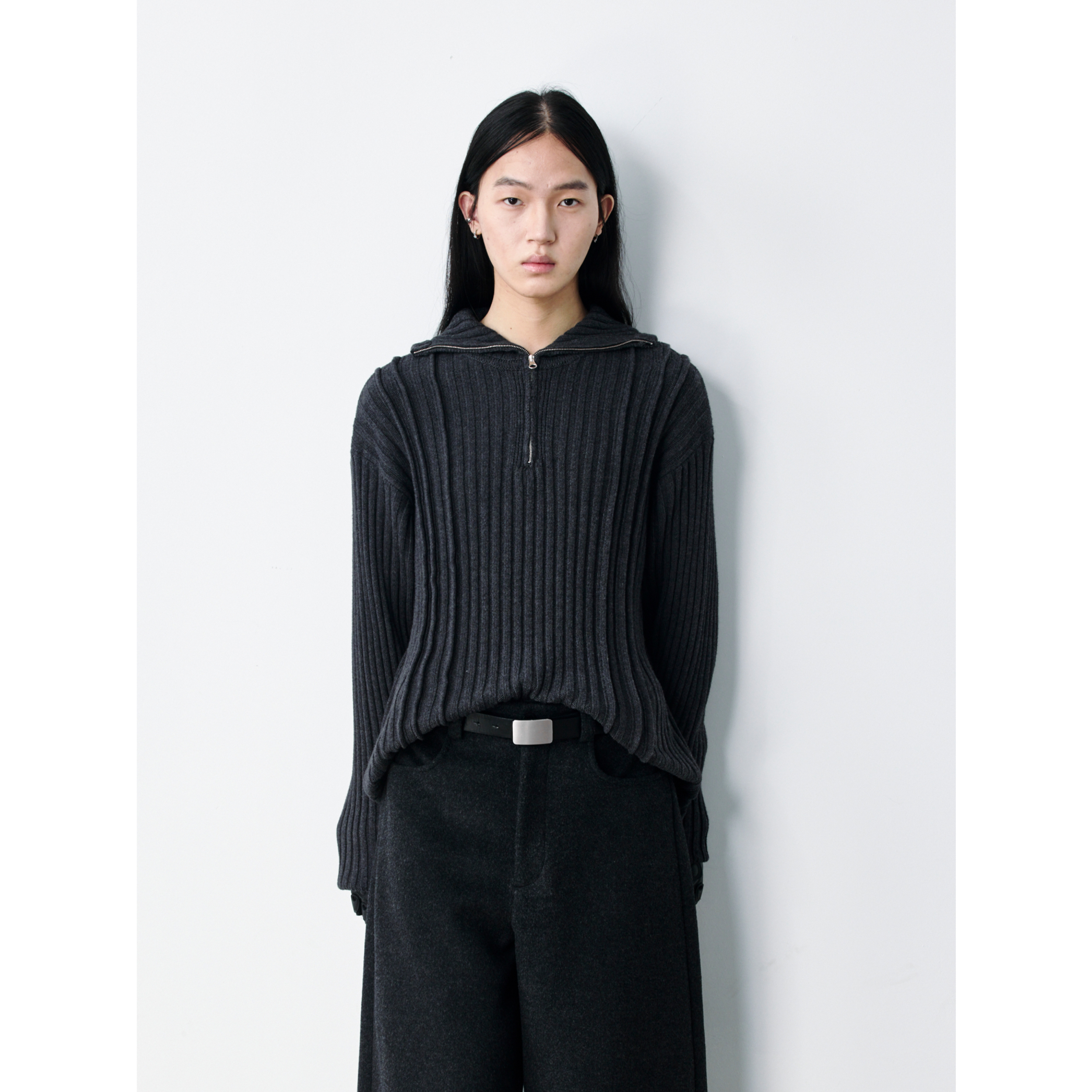 GRAINMUSTARD 「Hooded Sweater」 粗坑条羊毛羊绒混纺连帽毛衣