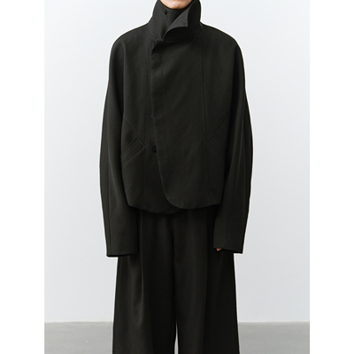 GRAINMUSTARD 高领空气感挺阔暗门襟夹克分割短款插肩袖上衣外套