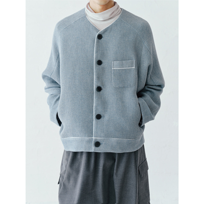 GRAINMUSTARD 「Textured Cardigan 」编织肌理感V领撞色明线开衫
