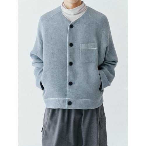 GRAINMUSTARD 「Textured Cardigan 」编织肌理感V领撞色明线开衫