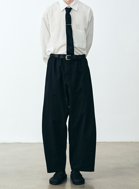 GRAINMUSTARD 「Asymmetrical pants」 斜裁高腰皱感系带休闲裤