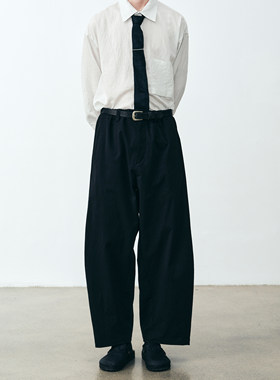 GRAINMUSTARD 「Asymmetrical pants」 斜裁高腰皱感系带休闲裤