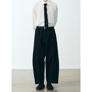 GRAINMUSTARD 「Asymmetrical pants」 斜裁高腰皱感系带休闲裤
