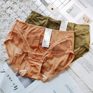 爱戴内裤女正品蕾丝刺绣网纱性感提臀透明抗菌速干中腰三角裤3592