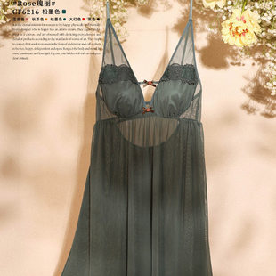 2025訫心性感韩版蕾丝吊带睡裙带胸垫镂空刺绣黑色诱惑网纱家居服
