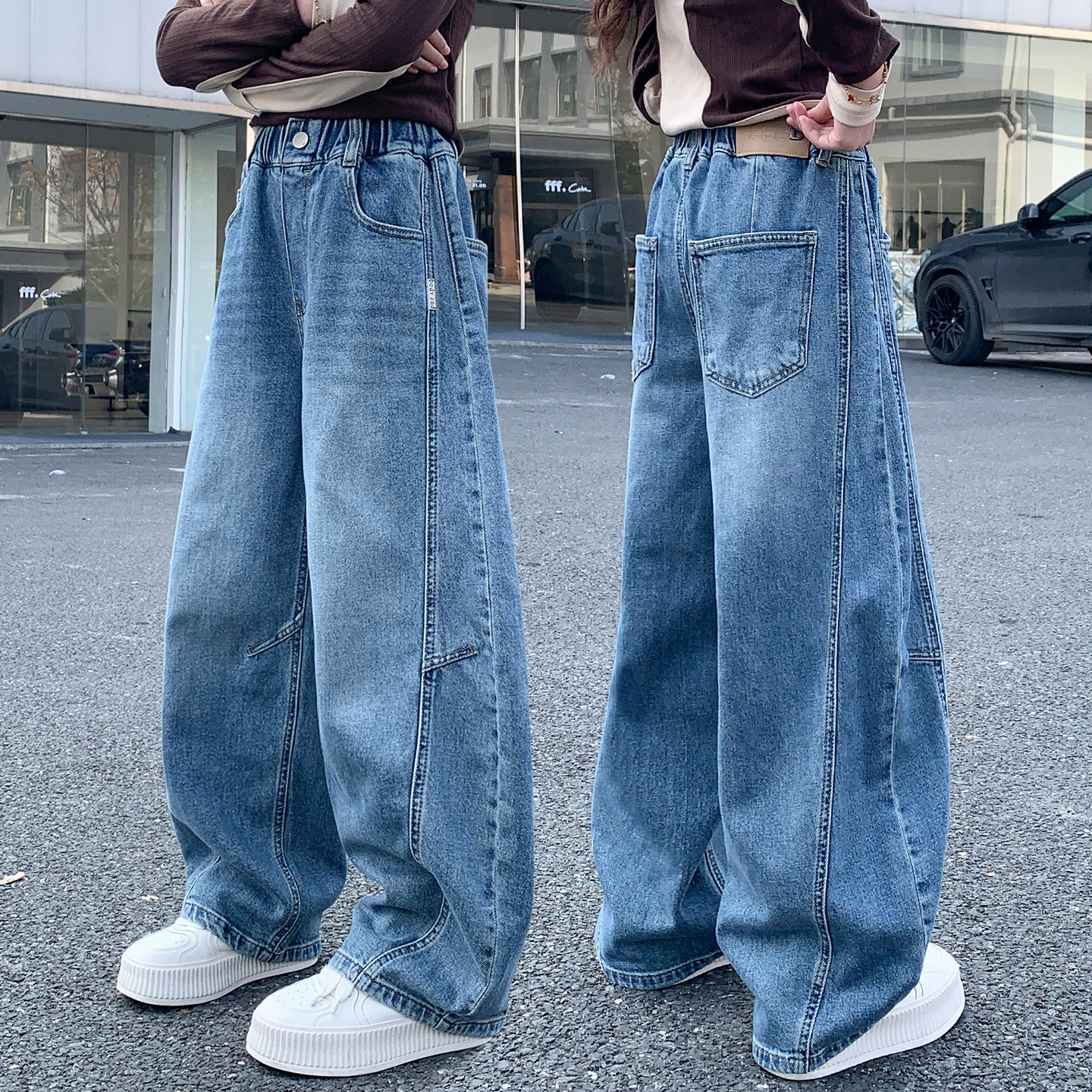 女童裤子春秋新款儿童女孩弯刀牛仔裤女大童春装季休闲长裤初中生