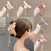 毛绒抓夹女大号后脑勺流苏蝴蝶结发抓发卡新中式 过年头饰鲨鱼夹子