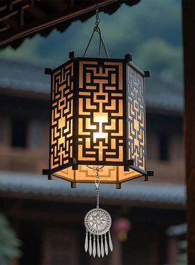 仿苗银新中式宫灯流苏吊坠