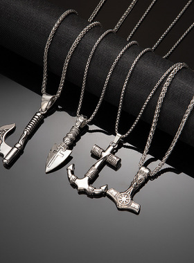 跨境热销金属朋克项链欧美复古个性男士超酷船锚斧头箭头毛衣链女