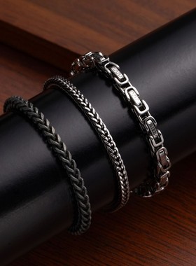 欧美跨境热销钛钢不褪色手链男复古嘻哈朋克风手镯潮酷个性手饰品