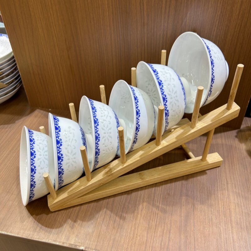 景德镇青蔓玲珑缠枝莲正德碗高白瓷釉下彩高脚防烫米饭碗中式餐具