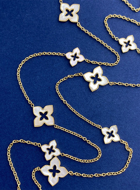 菱形十字花朵毛衣链钛钢老花镂空