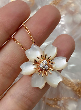 白贝母樱花银项链宝石宝石镶嵌女