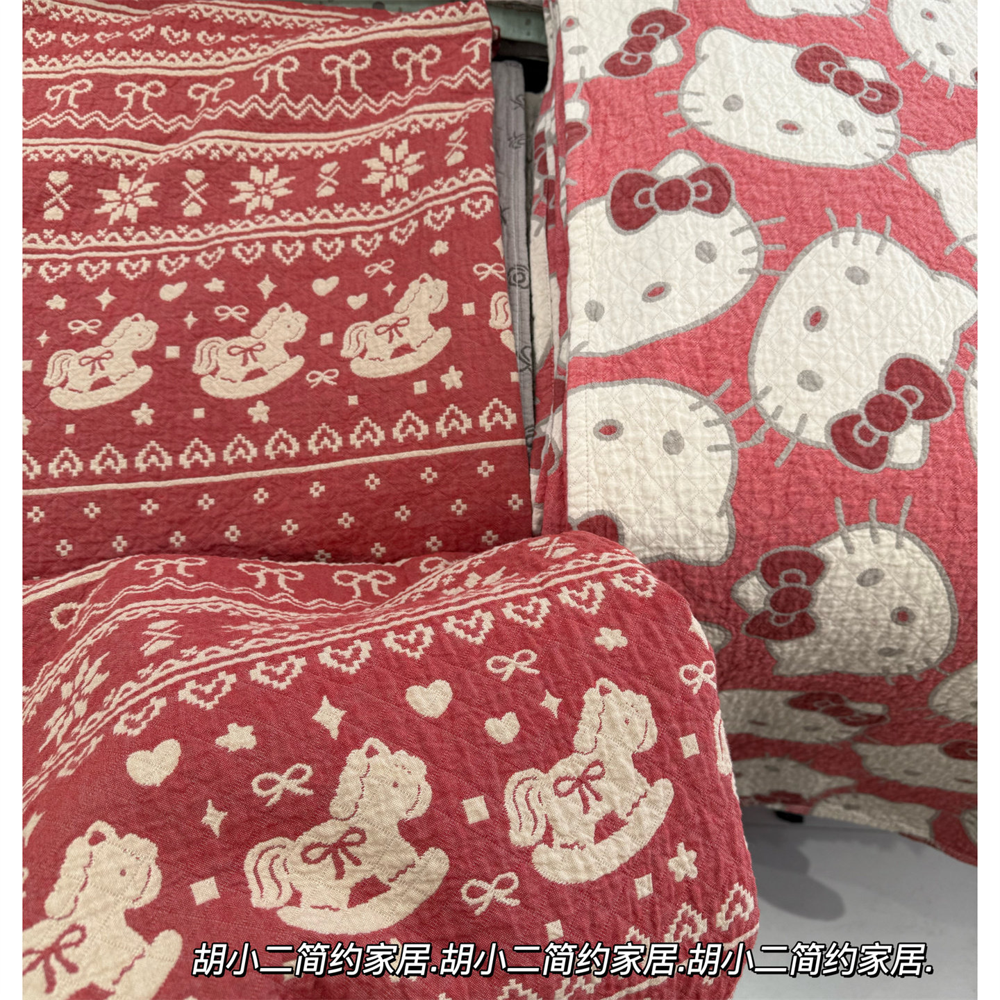 马年限定全棉色织提花四层纱布床盖三件套纯棉加厚纱布床单不移位