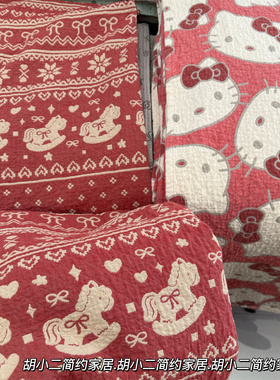 马年限定全棉色织提花四层纱布床盖三件套纯棉加厚纱布床单不移位