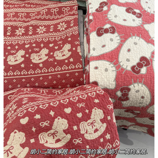 马年限定全棉色织提花四层纱布床盖三件套纯棉加厚纱布床单不移位