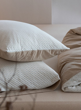 A类彩棉针织棉提花四件套 柔软裸睡小波点天竺棉床单被套床上用品