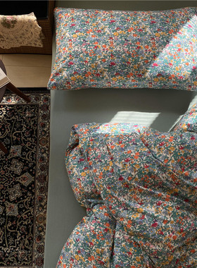 ins复古碎花针织棉四件套 柔软裸睡天竺棉床单被套单双人床品套件