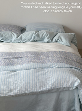 小清新碎花全棉双层纱四件套柔软可裸睡棉纱床单被套双人床上用品