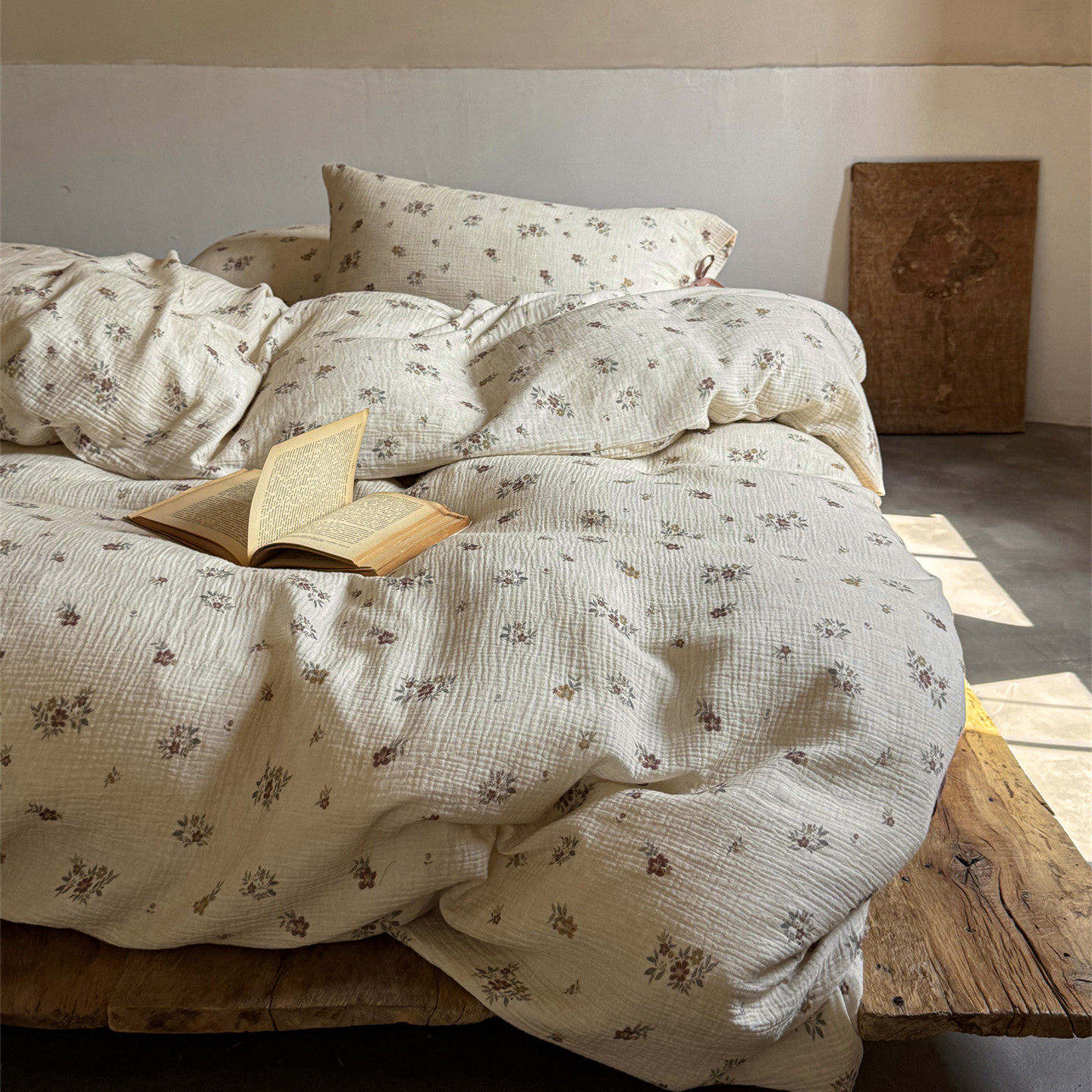 复古小碎花全棉皱皱纱系带四件套纯棉双层纱床单被套双人床上用品