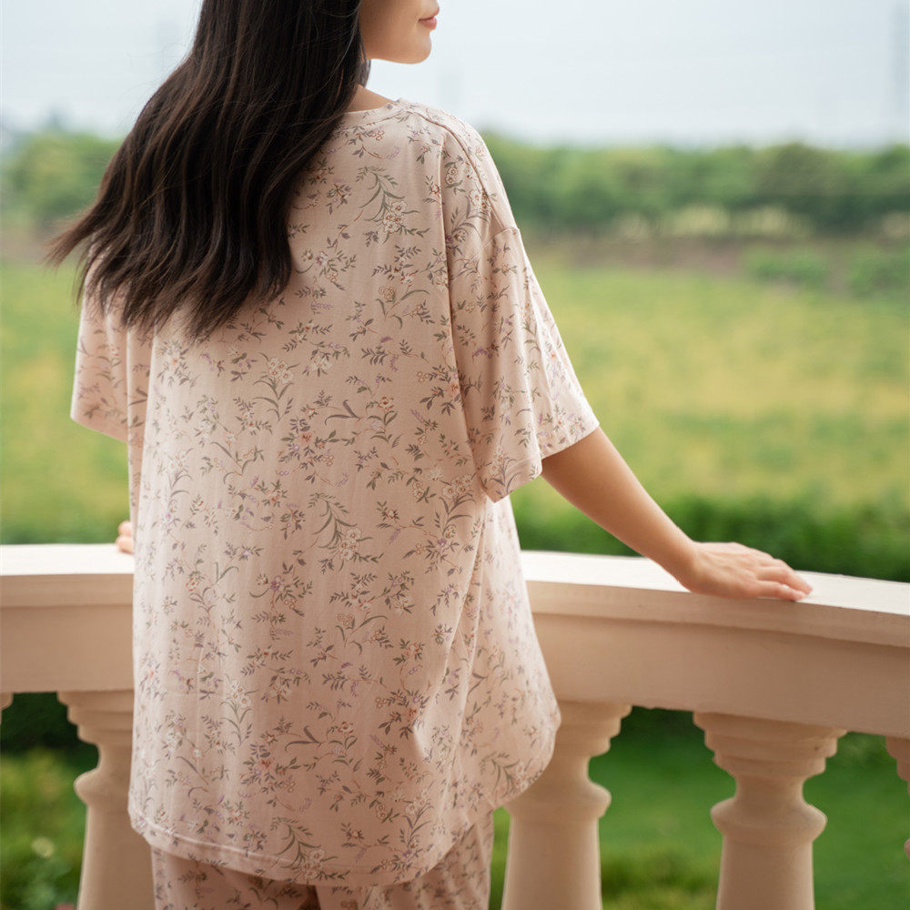 柔软可裸睡针织棉全棉家居服套装