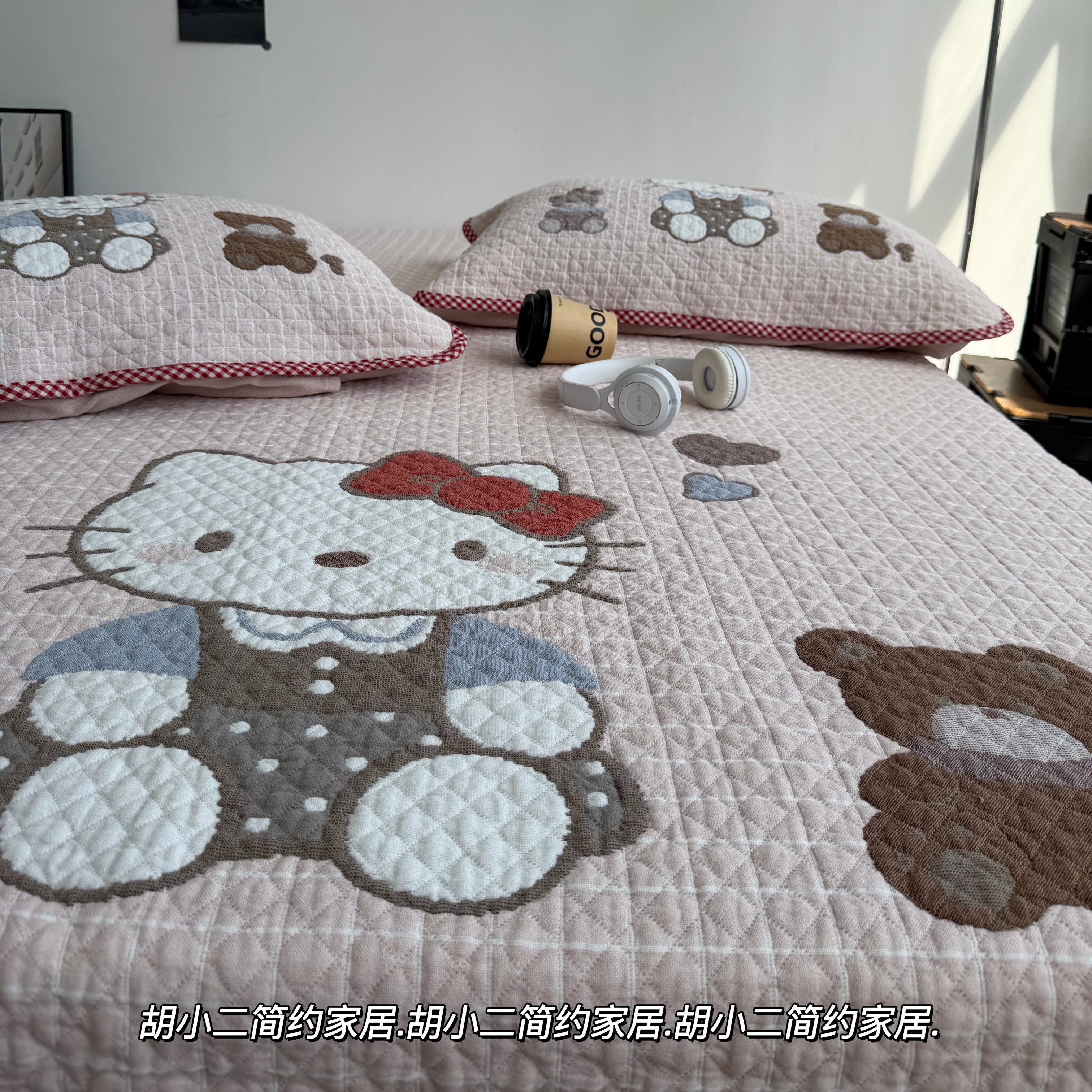 卡通可爱KT猫咪全棉纱布床盖