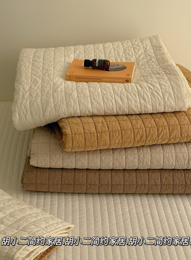 韩式简约ins全棉砂洗小方块床盖三件套 绗缝夹棉加厚纯棉床单防滑