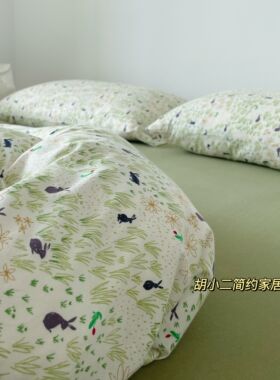 治愈系卡通可爱小兔子全棉针织棉印花四件套儿童床单被罩双人床品