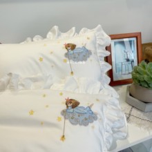 A类60S长绒棉小公主女孩刺绣全棉枕套荷叶边花边幼儿园儿童枕头套