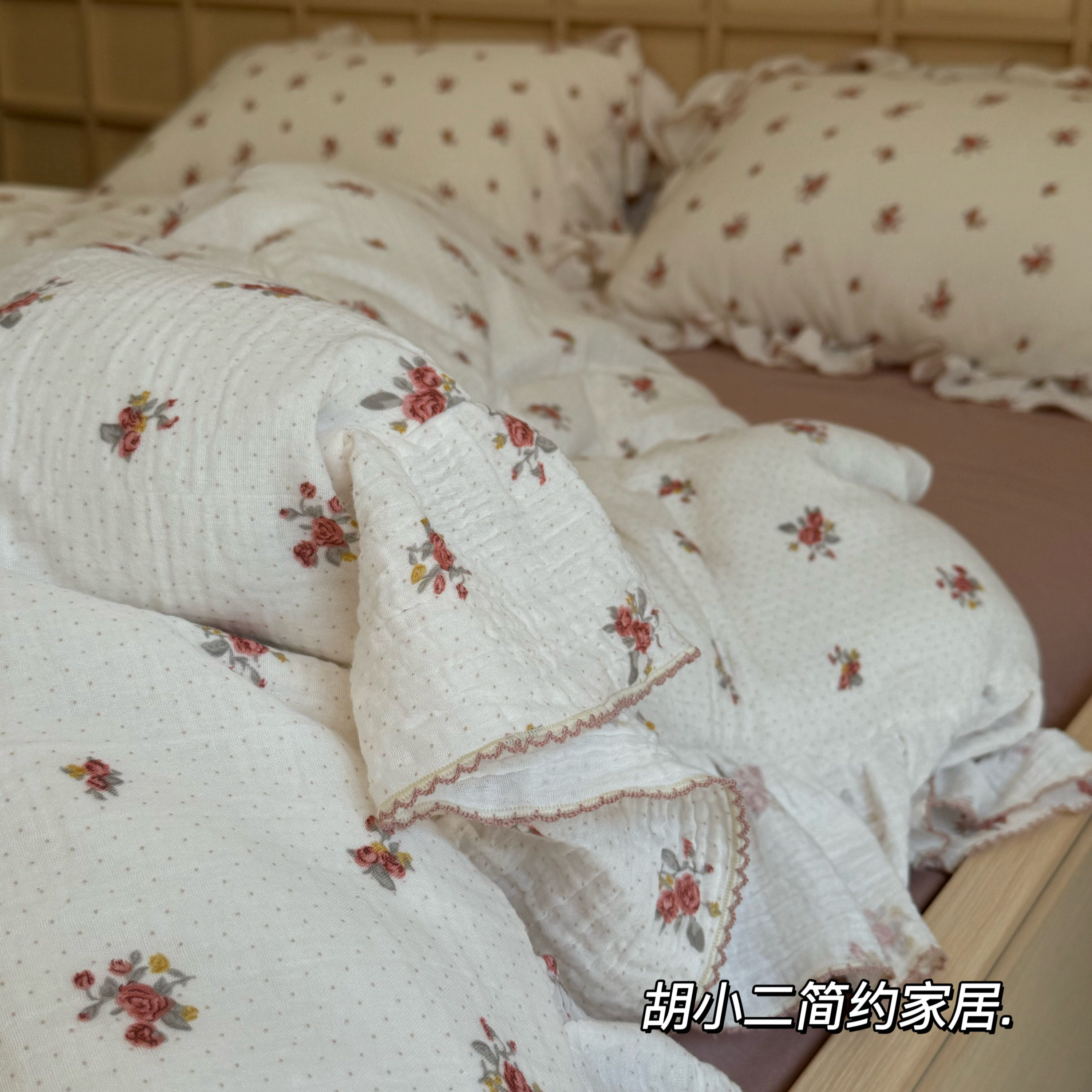 复古玫瑰小碎花全棉皱皱纱四件套纯棉纱布床单被套单双人床上用品