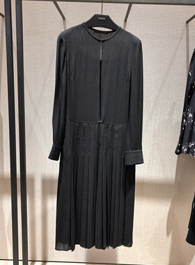 GIADA国内专柜正品代购2024秋冬新款时光涟漪百褶黑色连衣裙