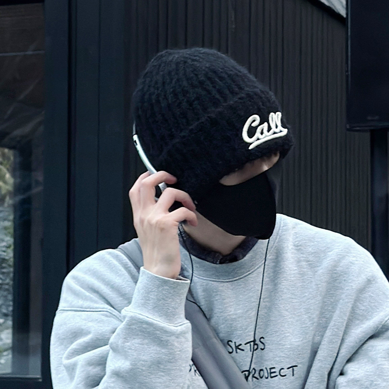 韩版大头围字母毛线帽男秋冬保暖防寒显脸小针织帽百搭护耳冷帽女