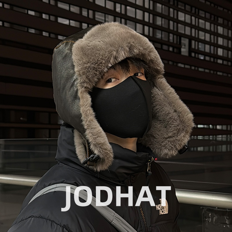 Jodhat复古皮革飞行员帽子保暖加绒护耳骑行机车女帽秋冬雷锋帽男