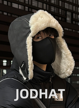 Jodhat大头围雷锋帽男冬季防风护耳保暖加绒复古皮革飞行员帽子女