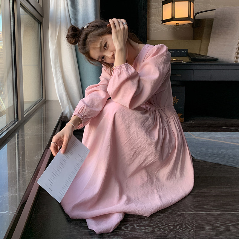 多巴胺绝美粉色连衣裙女春秋2025年款款法式少女超好看长裙到脚踝,女装连衣裙,素依格格