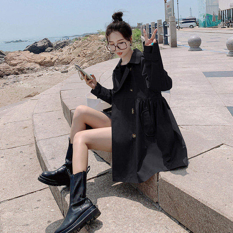 赫本风中长款风衣女2023年春秋新款韩版休闲洋气复古流行工装外套,女装风衣,素依格格