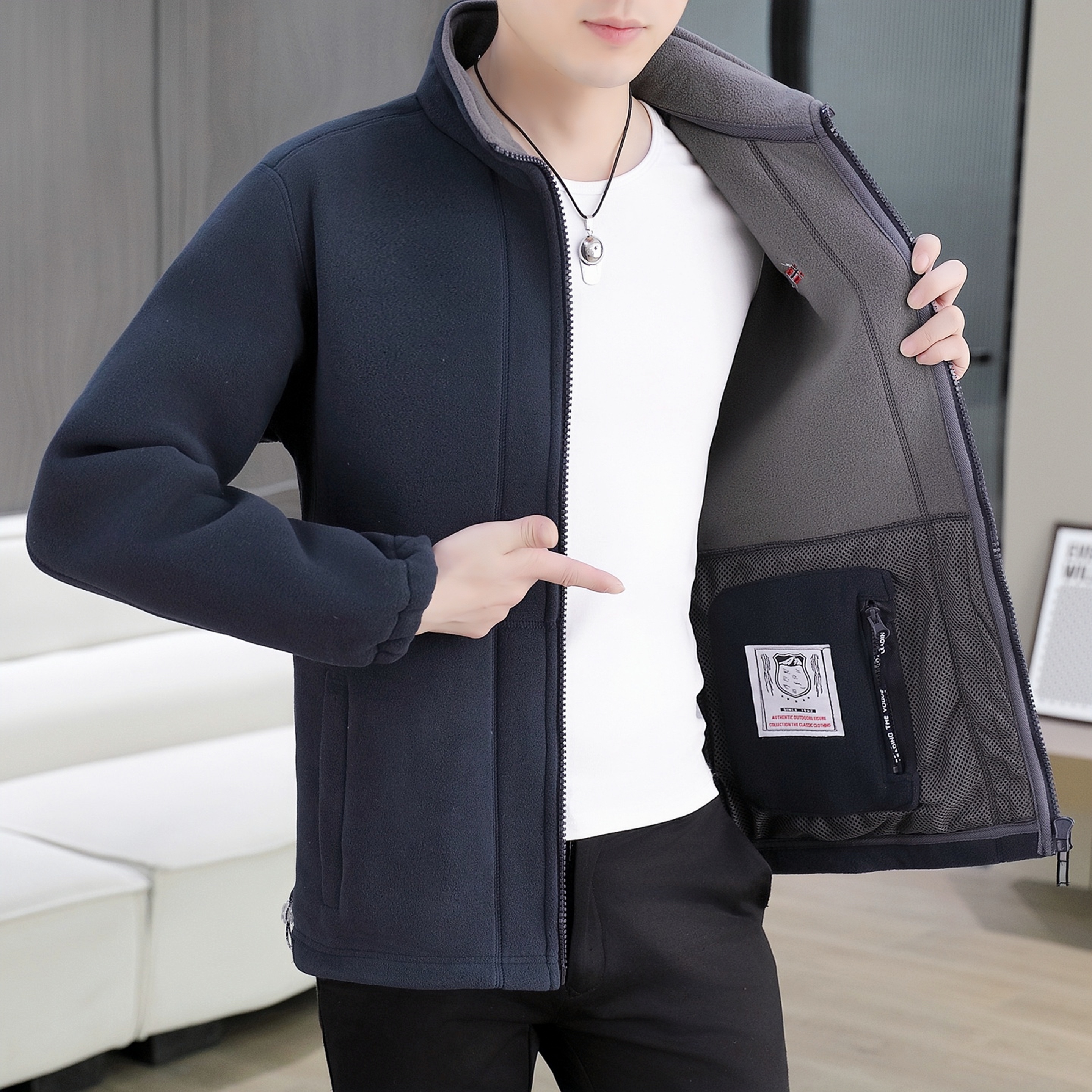 2025新款秋冬保暖挪威外套男女加绒开衫运动加绒加厚摇粒绒外套