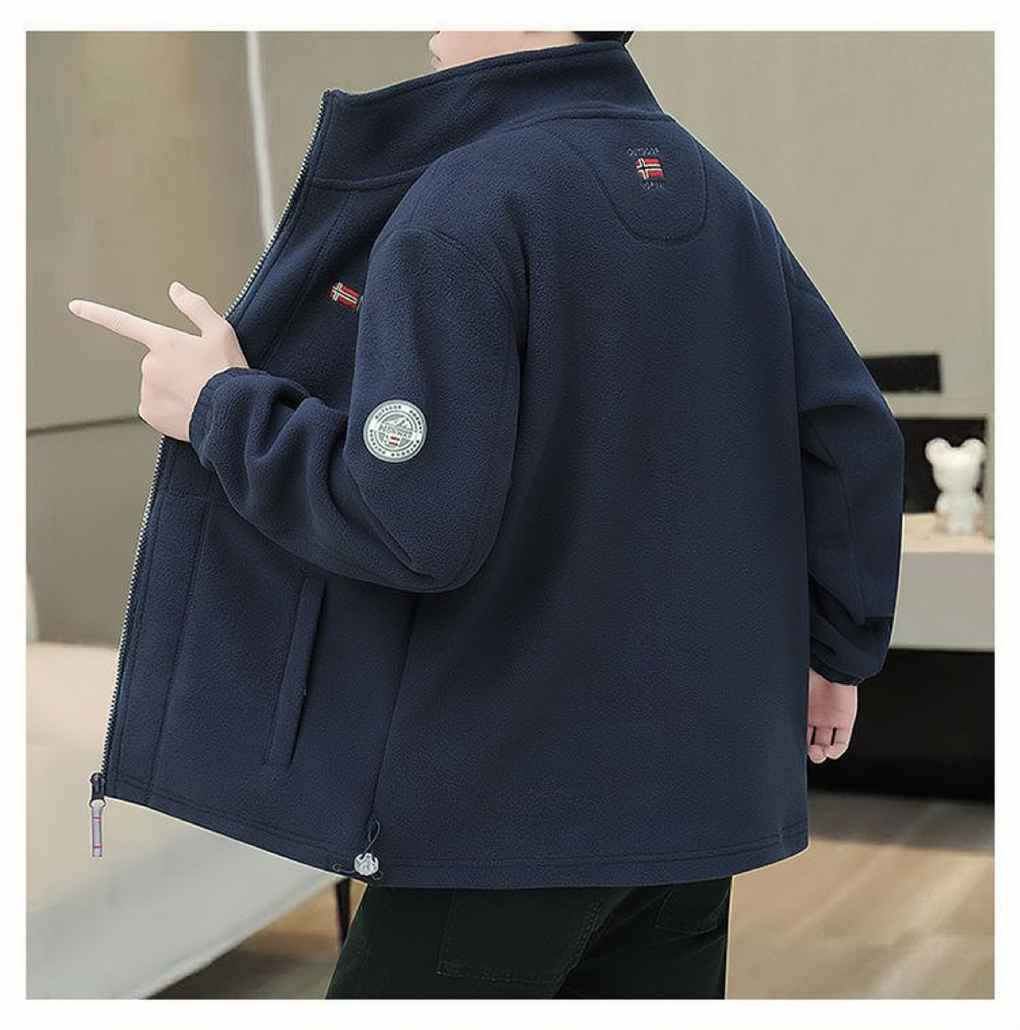 出口外贸男款女款抓绒卫衣加绒加厚保暖休闲连帽户外外套情侣秋冬