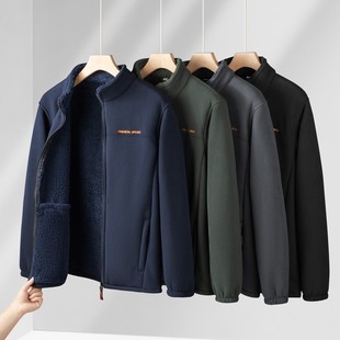 摇粒绒卫衣外套秋冬季 中老年男抓绒衣 保暖内胆加绒加厚中年爸爸装